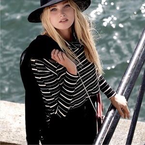 Free People “We The Free” Kristina Striped Drippy Thermal Knit Cowl Neck Top